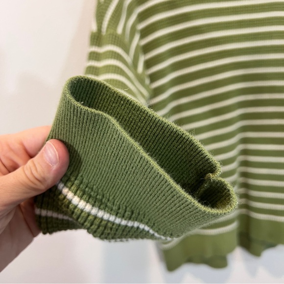 REI Co-op Green White Striped Cotton Crewneck Sweater XL Waffle Knit - Picture 5 of 10